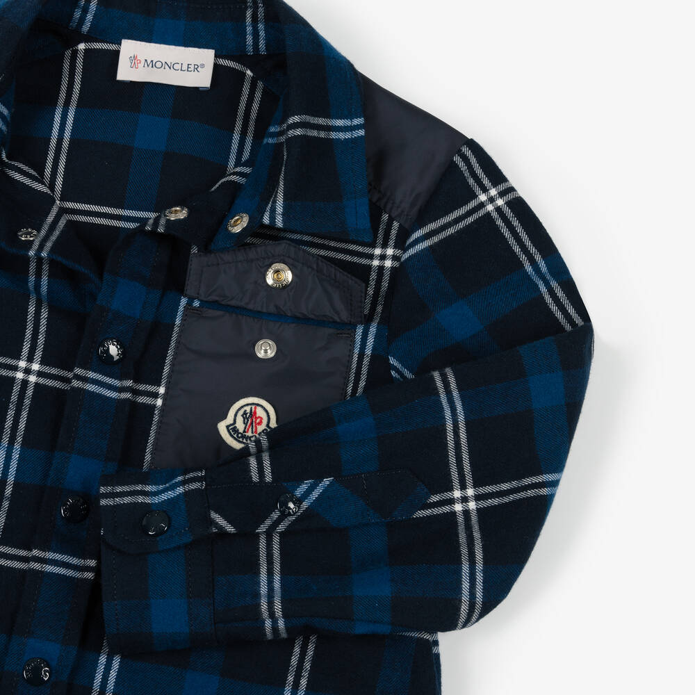 Moncler Enfant-قميص كاروهات قطن لون كحلي للأولاد | Childrensalon