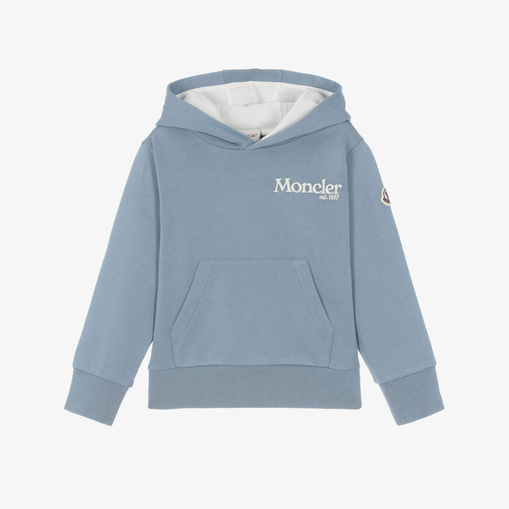 Moncler Enfant-Boys Blue Cotton Hoodie with Embroidered Logo | Childrensalon