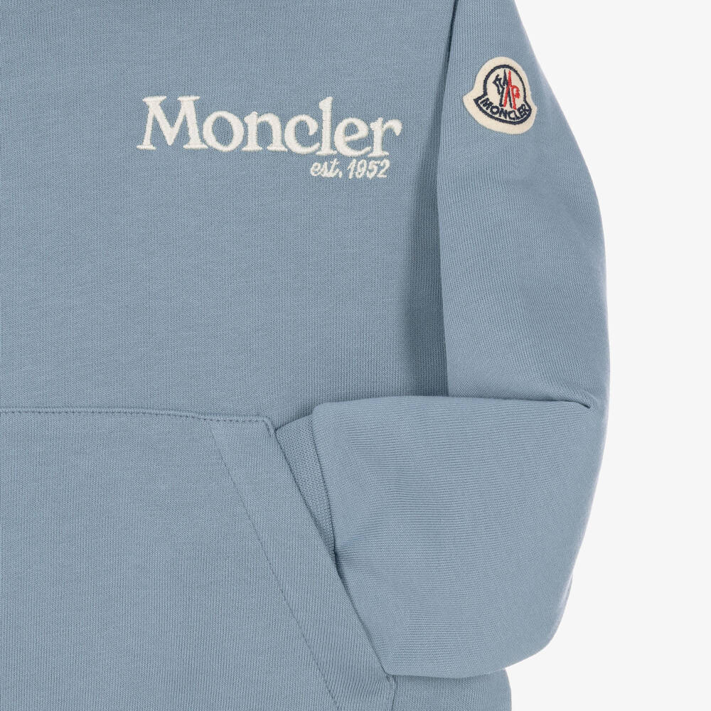 Moncler Enfant-Boys Blue Cotton Hoodie with Embroidered Logo | Childrensalon