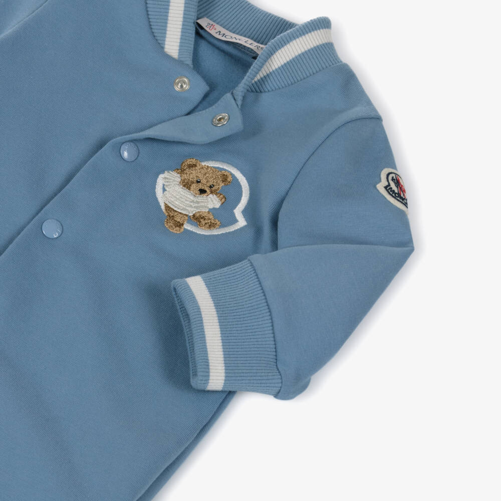 Moncler Enfant-Boys Blue Cotton Jersey Teddy Bear Babygrow | Childrensalon