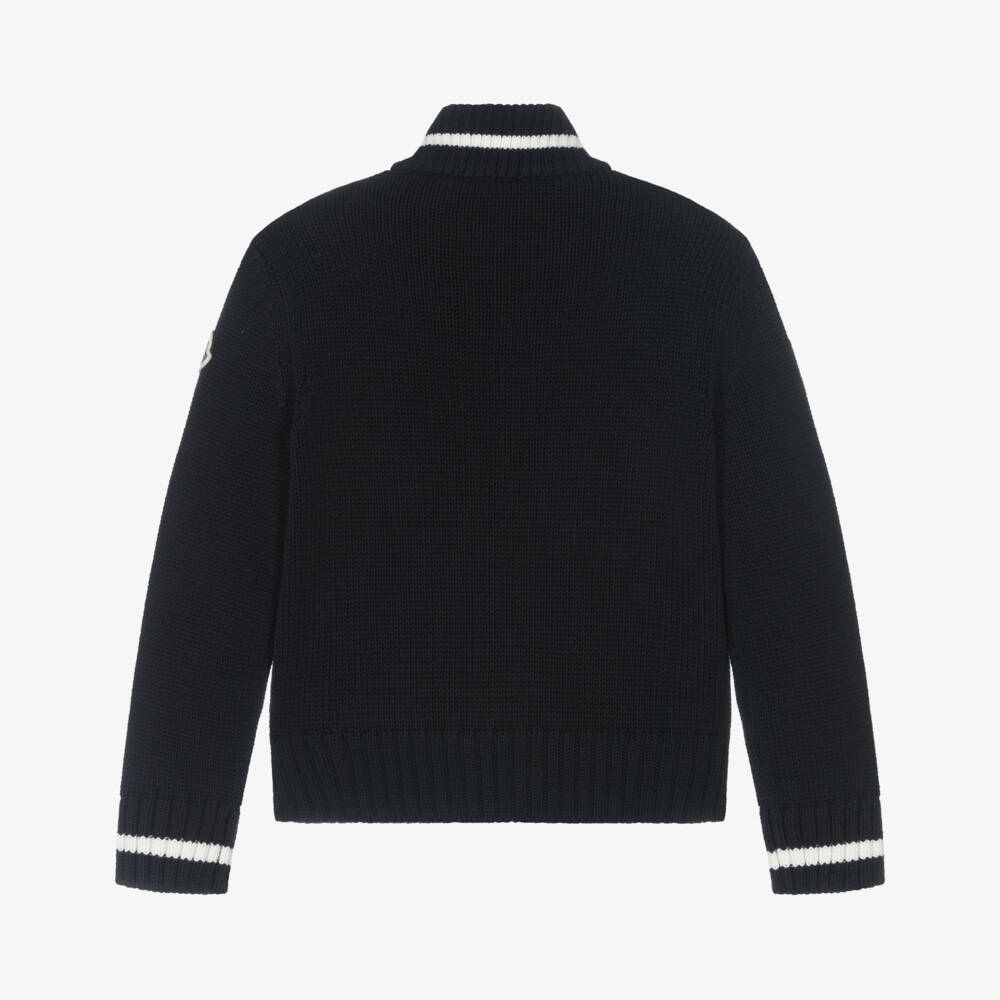 Moncler Enfant-توب بسحاب قطن مقلم لون كحلي للأولاد | Childrensalon