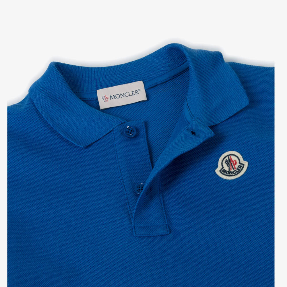 Moncler Enfant-Boys Blue Cotton Polo Shirt | Childrensalon