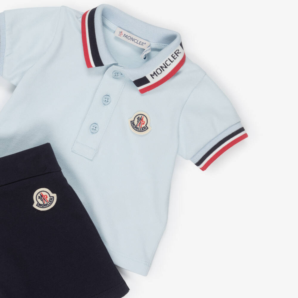 Moncler Enfant-Boys Blue Cotton Shorts Set with Tricolour Collar | Childrensalon