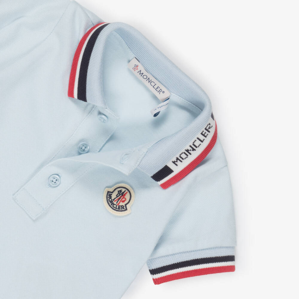 Moncler Enfant-Boys Blue Cotton Shorts Set with Tricolour Collar | Childrensalon