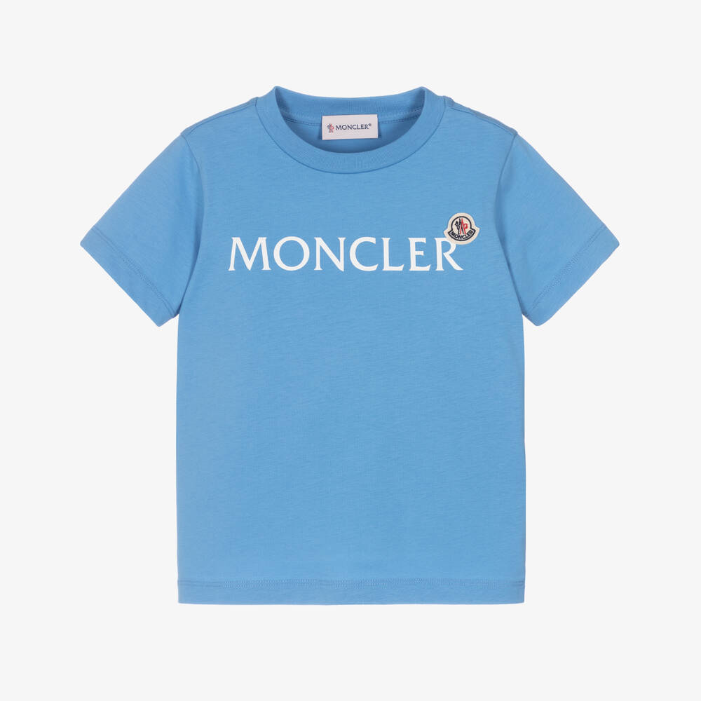 Moncler Enfant-Boys Blue Cotton T-Shirt with Felted Logo Badge | Childrensalon