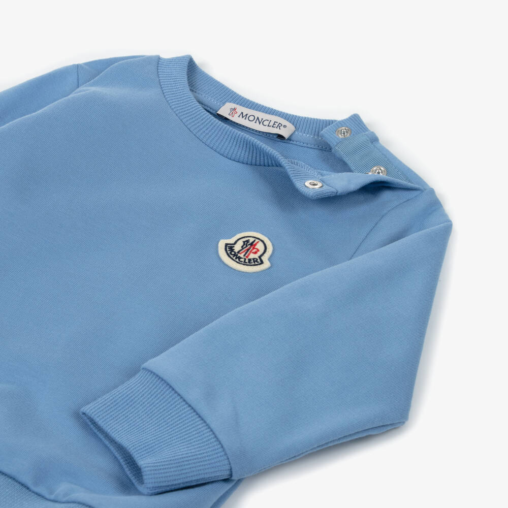 Moncler Enfant-Синий хлопковый спортивный костюм с трехцветной отделкой для мальчиков | Childrensalon