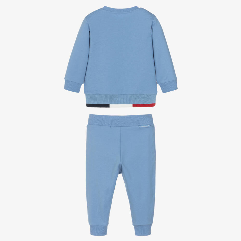 Moncler Enfant-Синий хлопковый спортивный костюм с трехцветной отделкой для мальчиков | Childrensalon