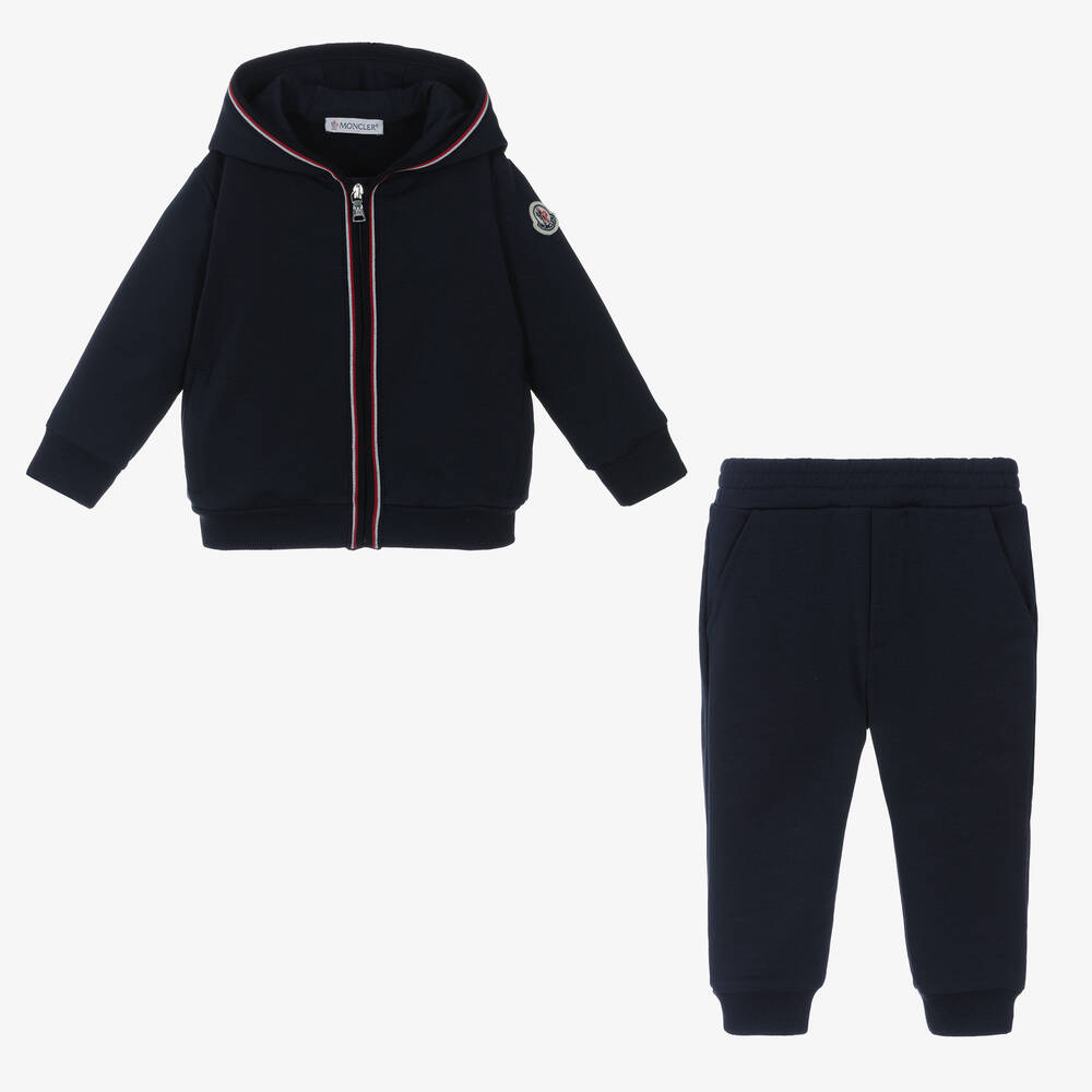 Moncler Enfant-بدلة رياضية بسحاب قطن لون كحلي للأولاد | Childrensalon