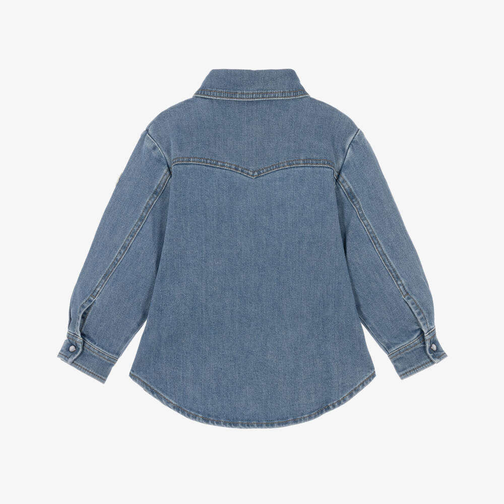 Moncler Enfant-Boys Blue Denim Long Sleeve Shirt with Felt Patch | Childrensalon