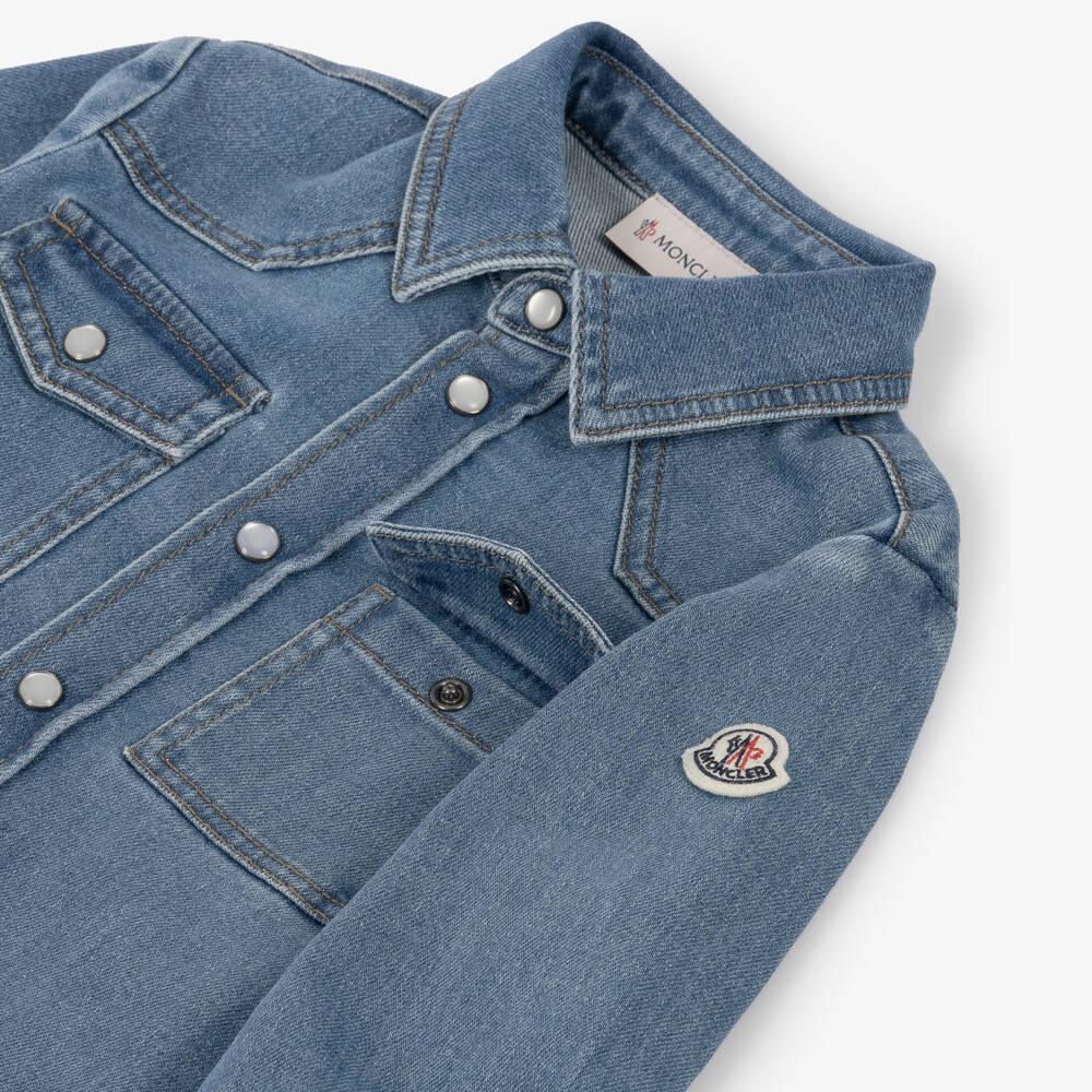 Moncler Enfant-Boys Blue Denim Long Sleeve Shirt with Felt Patch | Childrensalon