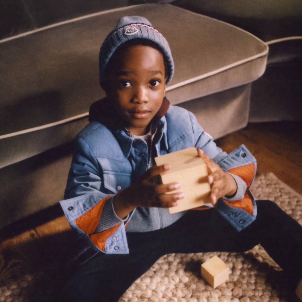 Moncler Enfant-Boys Blue Denim Long Sleeve Shirt with Felt Patch | Childrensalon