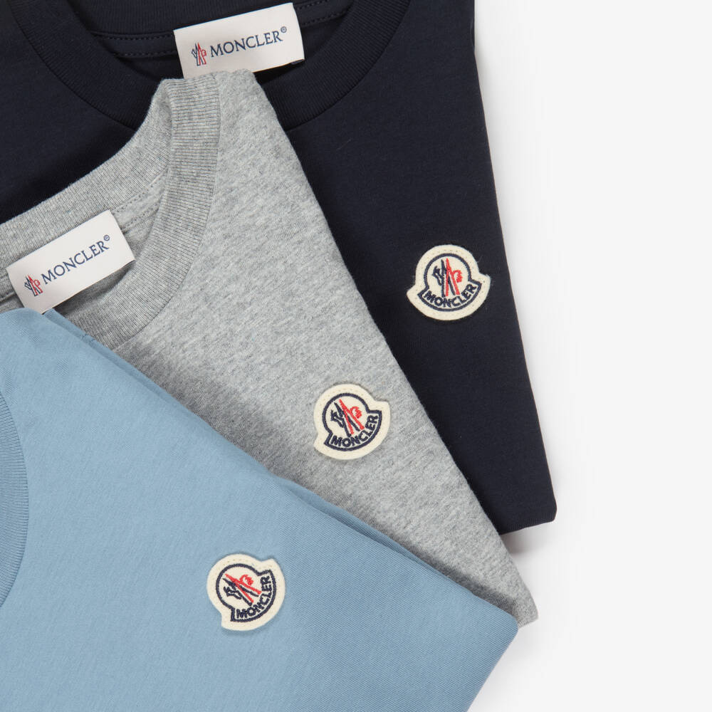 Moncler Enfant-Boys Blue & Grey Cotton T-Shirts (3 Pack) | Childrensalon