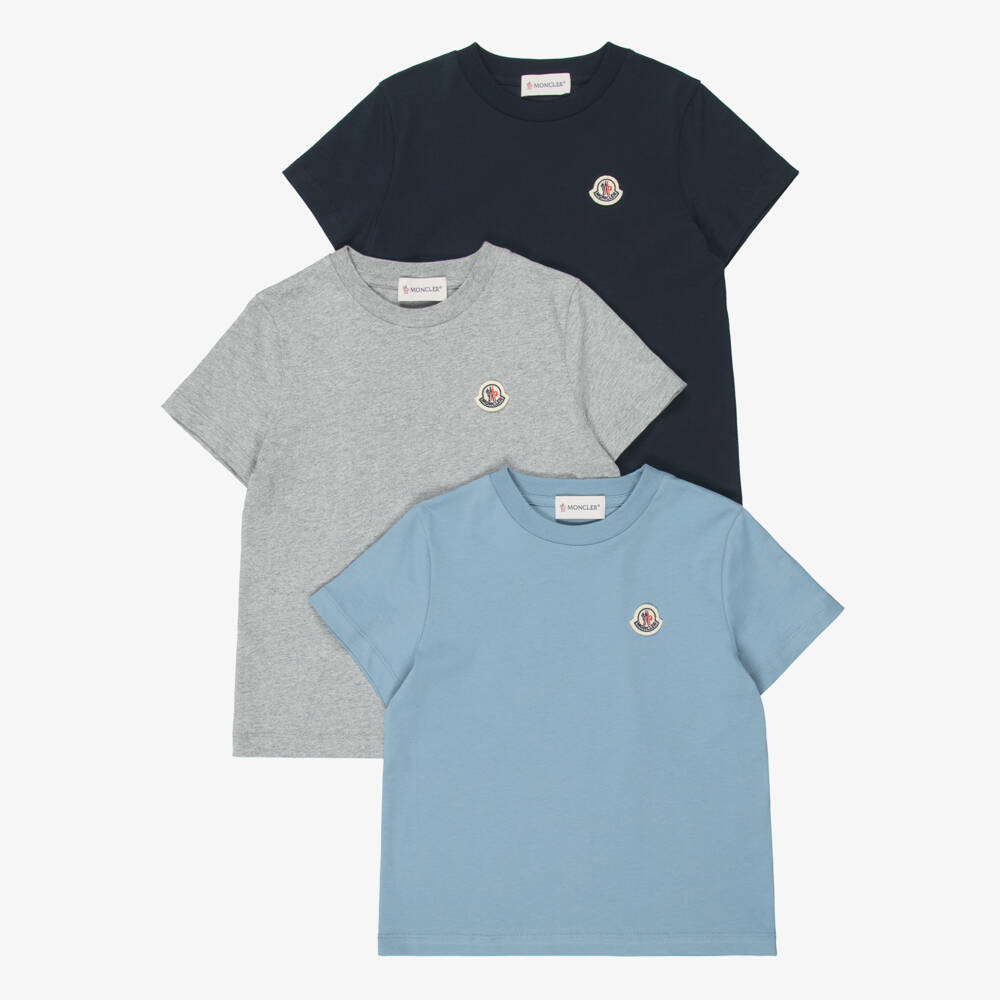 Moncler Enfant-Boys Blue & Grey Cotton T-Shirts (3 Pack) | Childrensalon