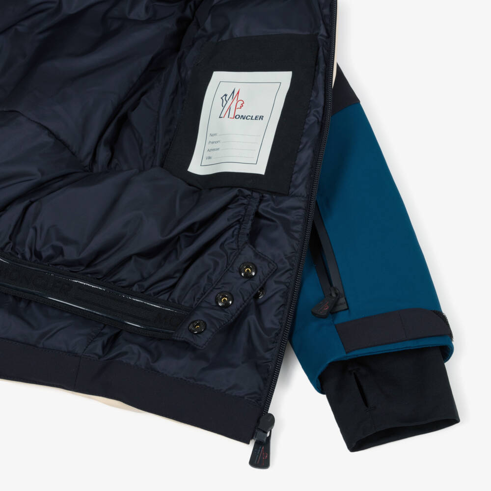 Moncler Enfant-Куртка лыжная Montmiral кремово-синяя для мальчиков | Childrensalon