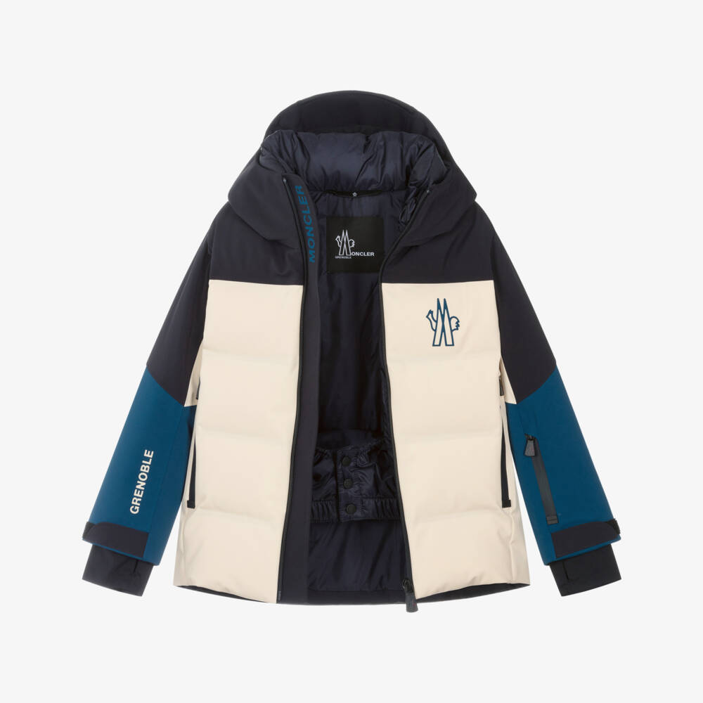 Moncler Enfant-Куртка лыжная Montmiral кремово-синяя для мальчиков | Childrensalon