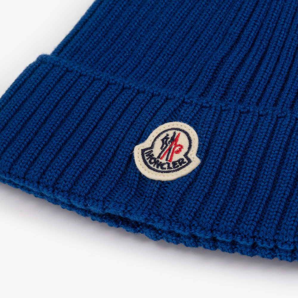 Moncler Enfant-Boys Blue Rib Knit Wool Hat | Childrensalon