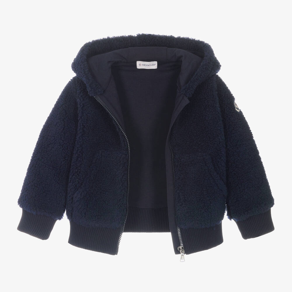 Moncler Enfant-توب هودي بسحاب تيدي فليس لون كحلي للأولاد | Childrensalon