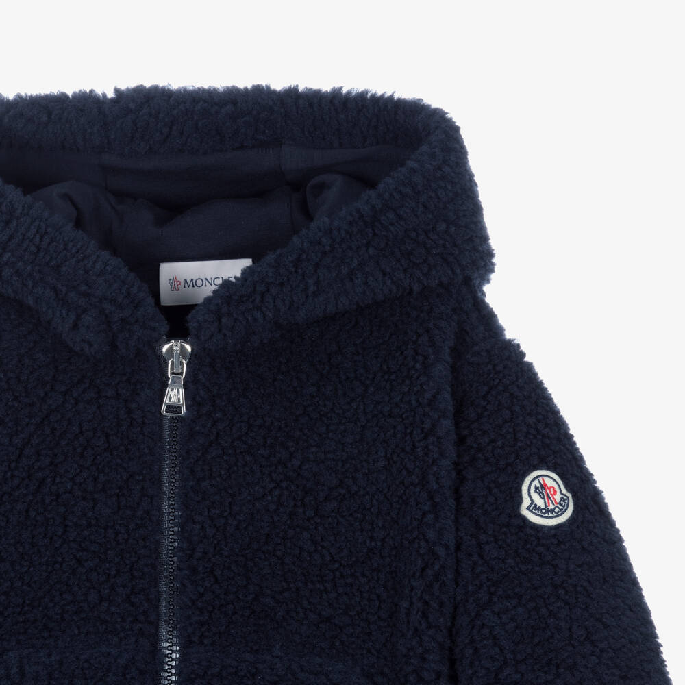 Moncler Enfant-توب هودي بسحاب تيدي فليس لون كحلي للأولاد | Childrensalon