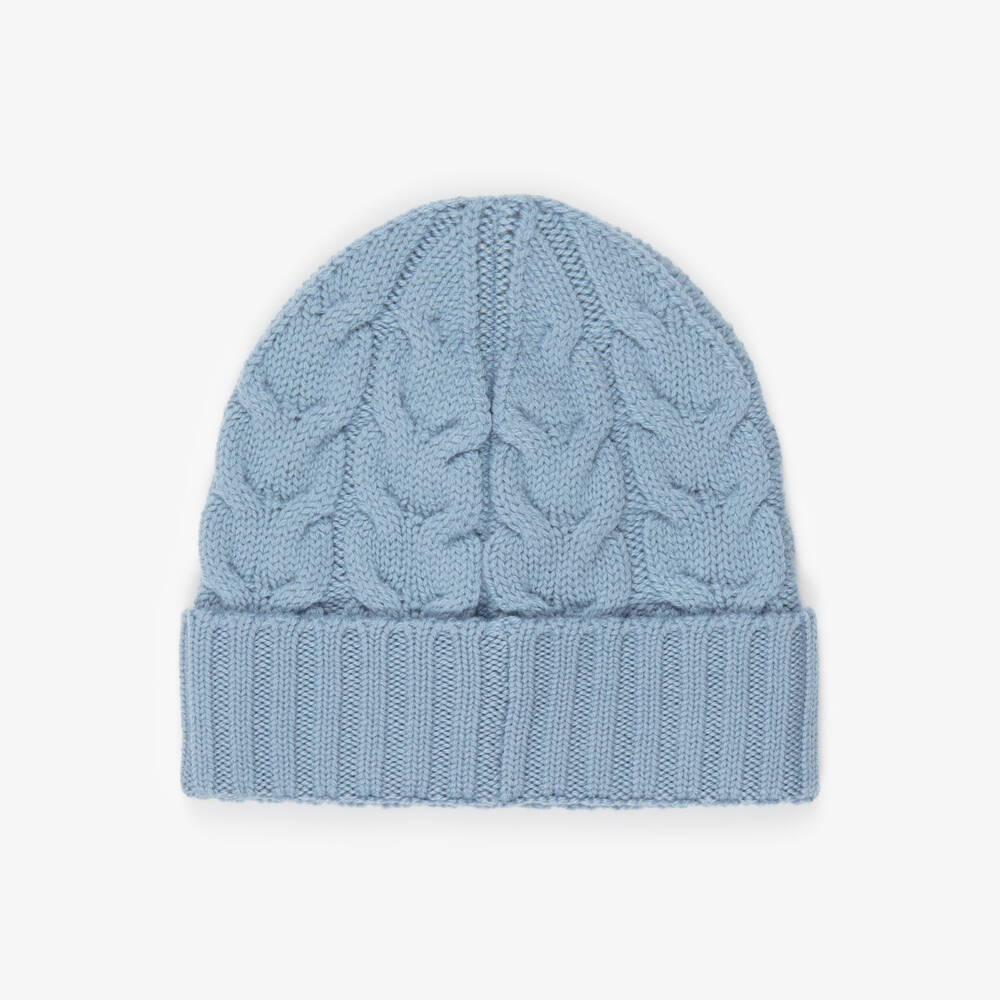 Moncler Enfant-Boys Blue Wool Cable Knit Beanie Hat | Childrensalon