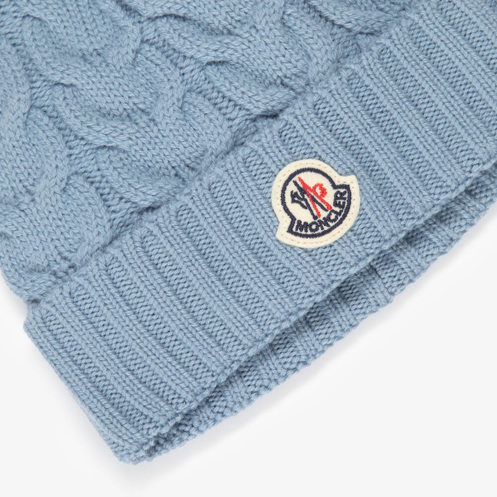 Moncler Enfant-Boys Blue Wool Cable Knit Beanie Hat | Childrensalon
