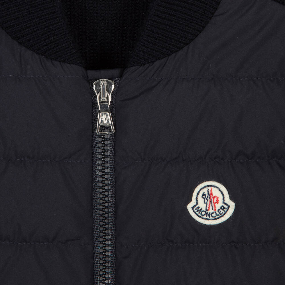 Moncler Enfant-توب بسحاب مبطن وصوف محبوك لون كحلي للأولاد | Childrensalon