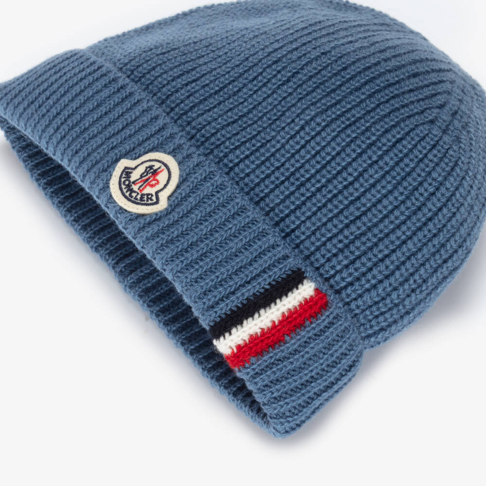 Moncler Enfant-قبعة بيني صوف محبوك لون أزرق للأولاد | Childrensalon