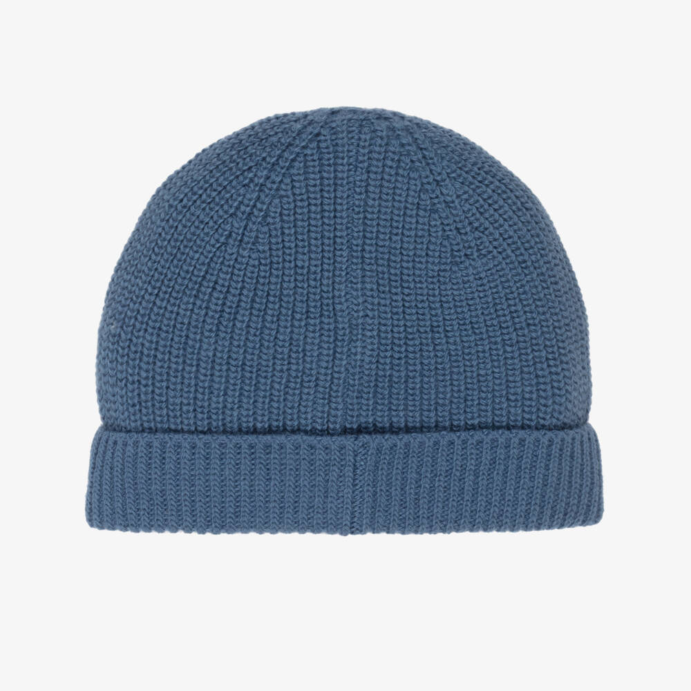 Moncler Enfant-قبعة بيني صوف محبوك لون أزرق للأولاد | Childrensalon