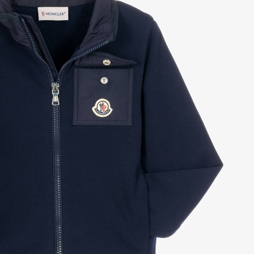 Moncler Enfant-Boys Cotton Zip-Up Sweatshirt in Navy Blue | Childrensalon