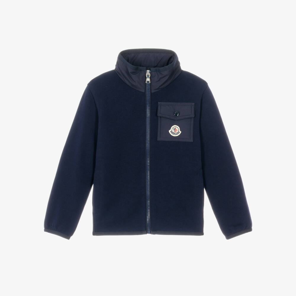 Moncler Enfant-Boys Cotton Zip-Up Sweatshirt in Navy Blue | Childrensalon