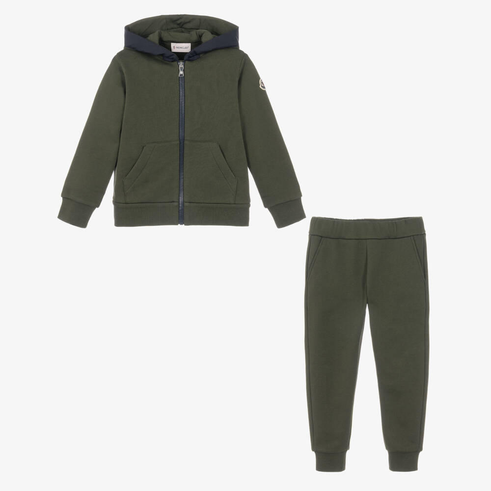 Moncler Enfant-Boys Dark Green Cotton Jersey Tracksuit | Childrensalon