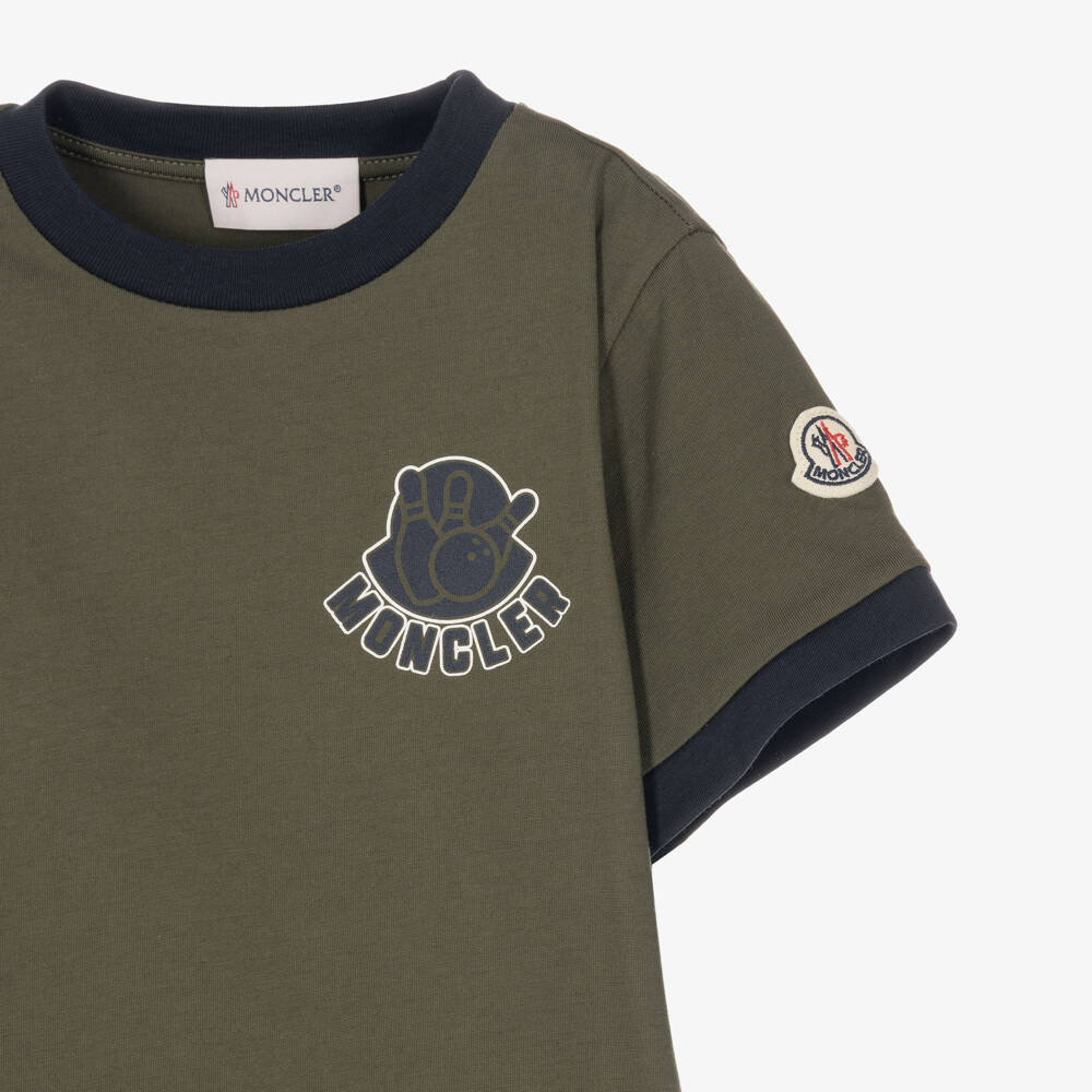 Moncler Enfant-Boys Dark Green Cotton Ringer T-Shirt | Childrensalon