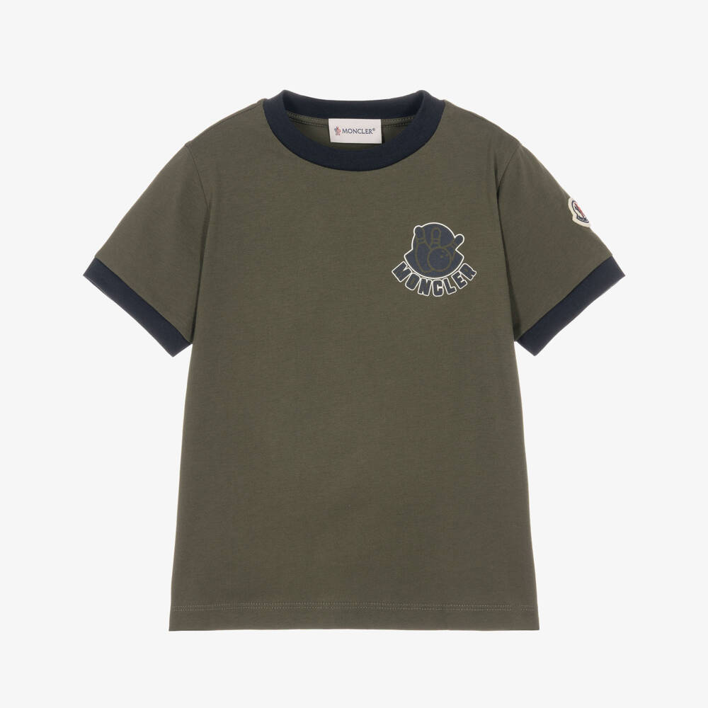 Moncler Enfant-Boys Dark Green Cotton Ringer T-Shirt | Childrensalon