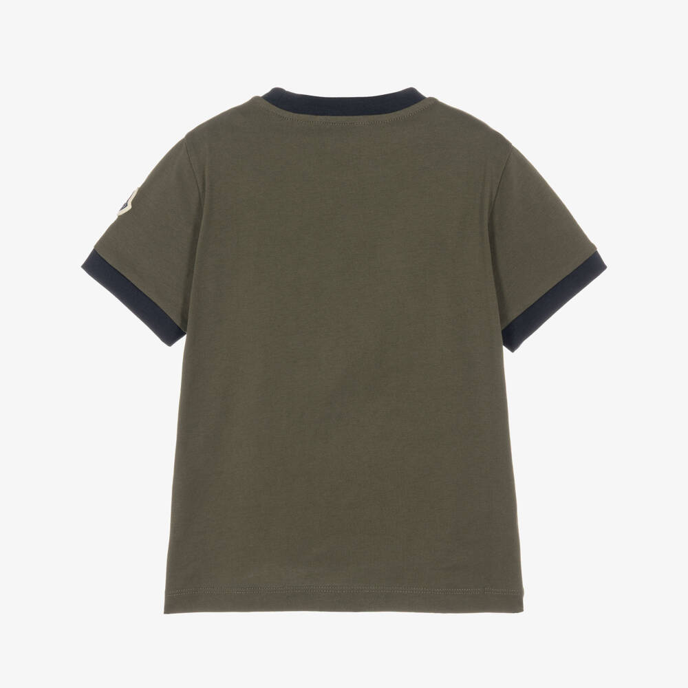 Moncler Enfant-Boys Dark Green Cotton Ringer T-Shirt | Childrensalon