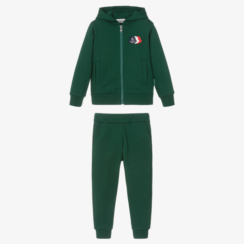 Moncler Enfant-بدلة رياضية قطن بشعار الماركة لون أخضر داكن للأولاد | Childrensalon