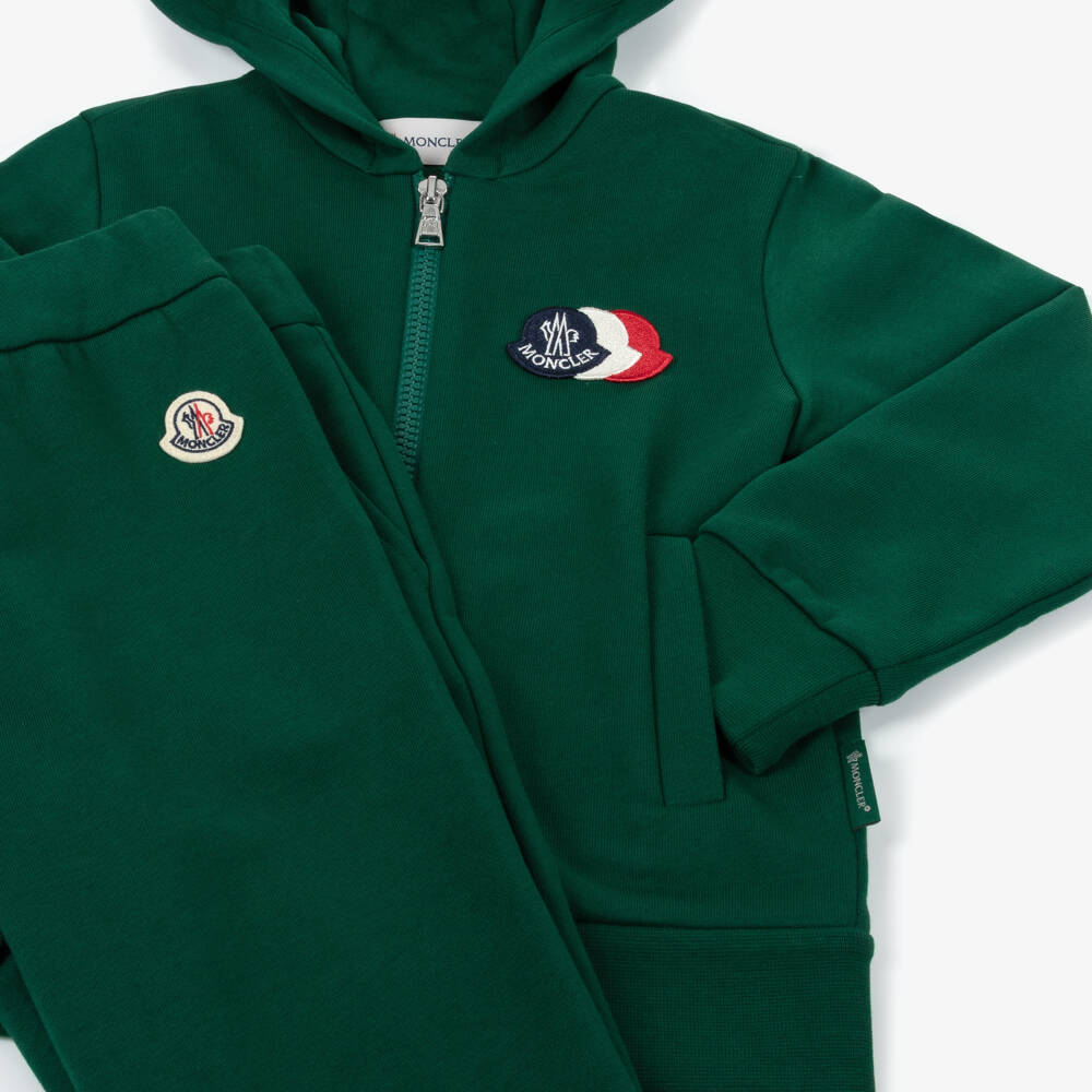 Moncler Enfant-بدلة رياضية قطن بشعار الماركة لون أخضر داكن للأولاد | Childrensalon