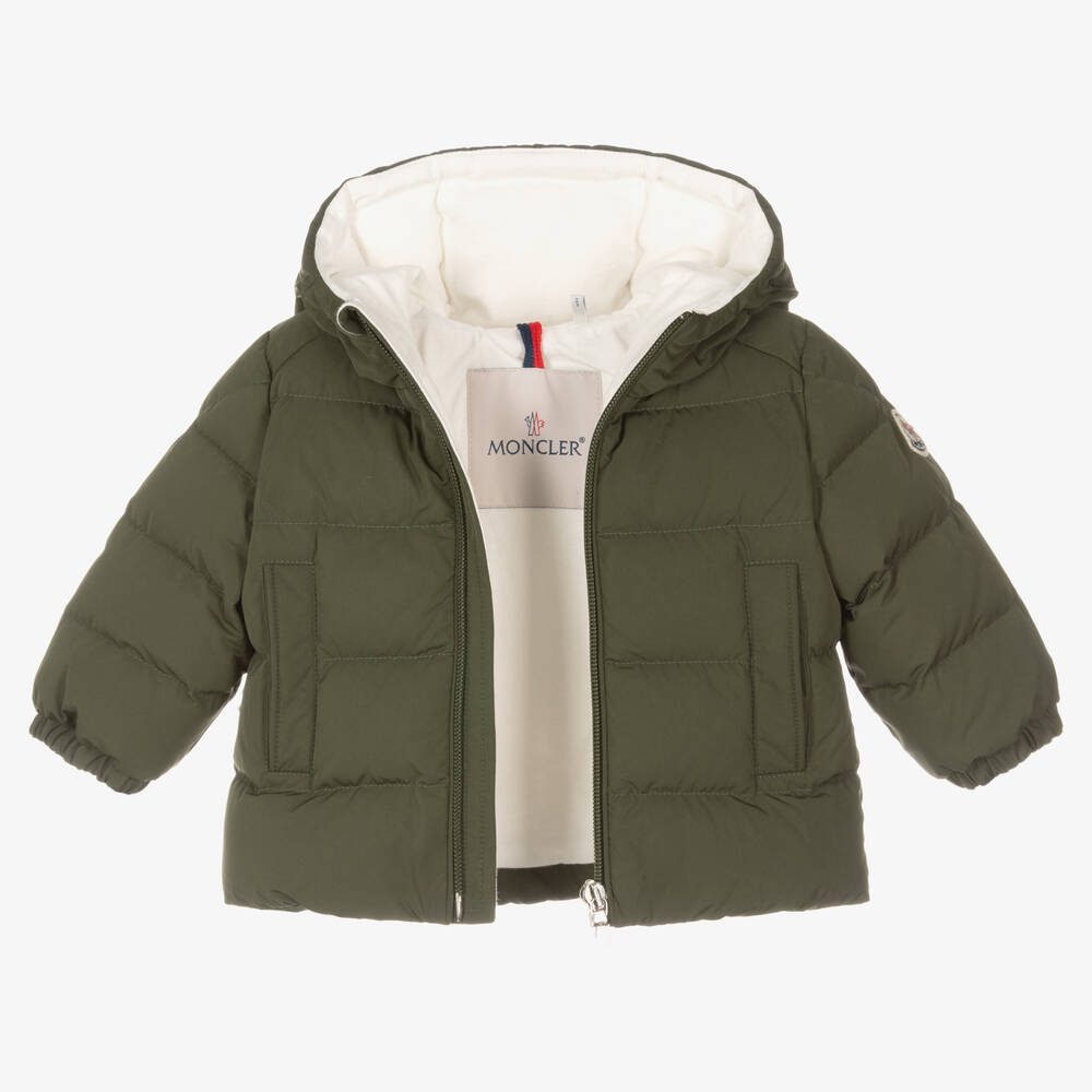 Moncler Enfant-جاكيت بافر لون أخضر كاكي مبطن بريش للأولاد | Childrensalon