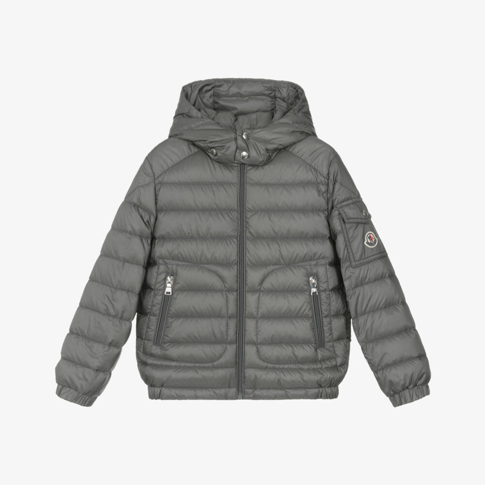 Moncler Enfant-Boys Grey Down Hooded Puffer Jacket | Childrensalon