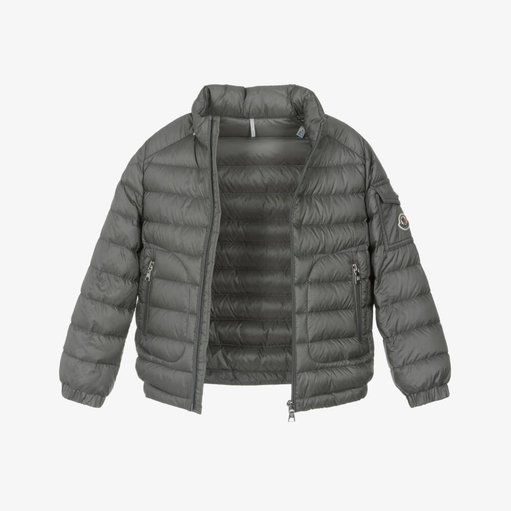 Moncler Enfant-Boys Grey Down Hooded Puffer Lauros Jacket | Childrensalon