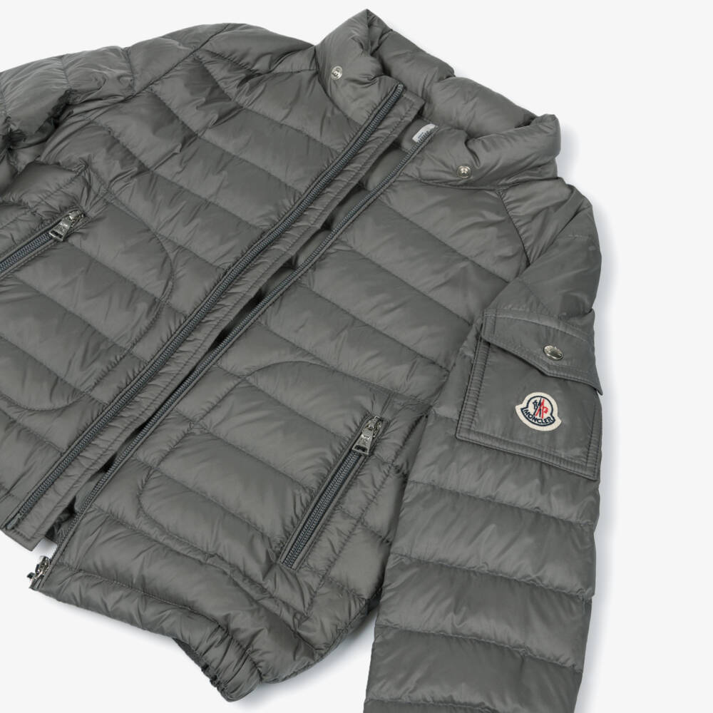 Moncler Enfant-Boys Grey Down Hooded Puffer Lauros Jacket | Childrensalon
