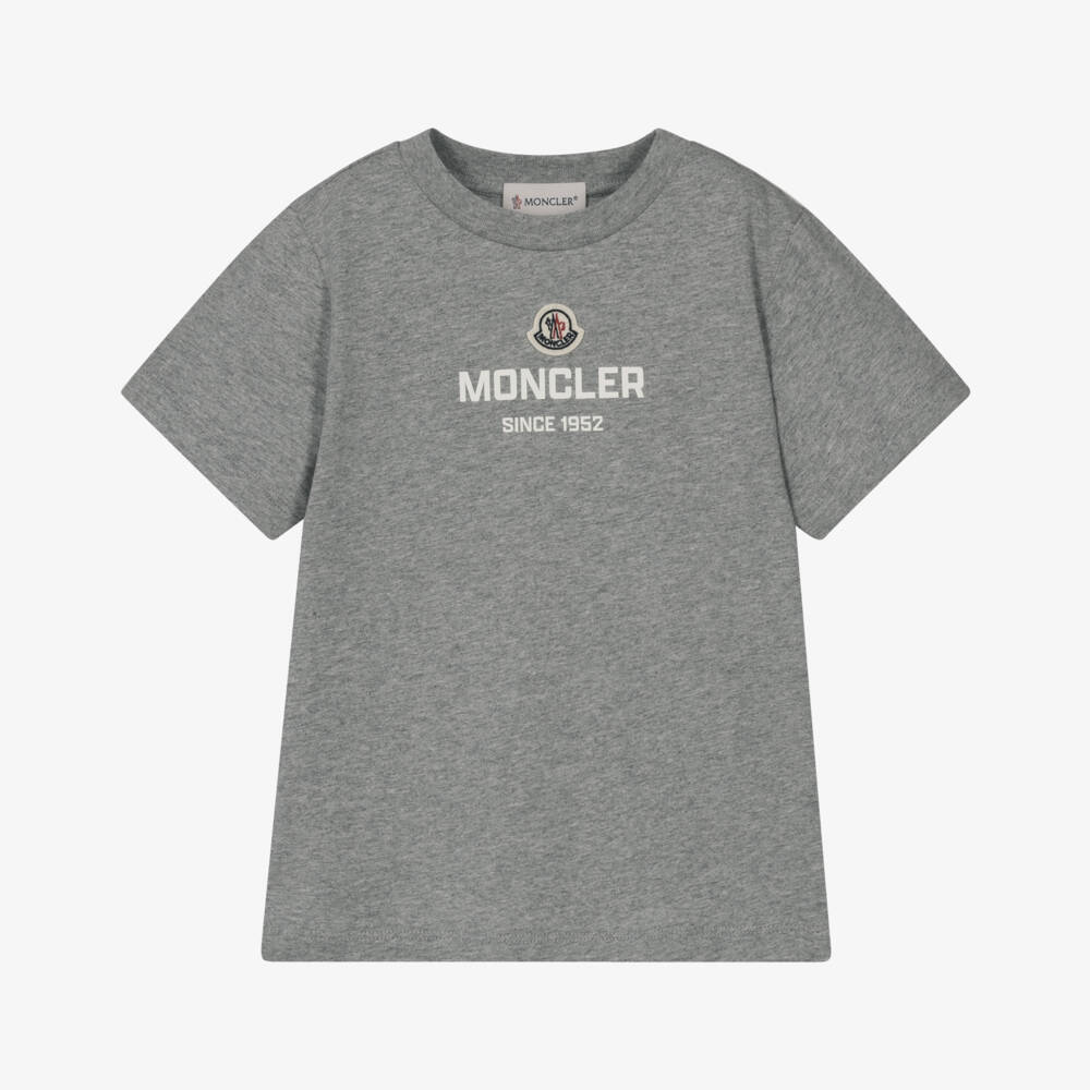 Moncler Enfant-Boys Grey Marl Cotton T-Shirt with Logo | Childrensalon