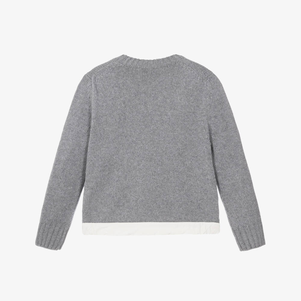 Moncler Enfant-Boys Grey Wool & Cashmere Sweater with Silky Hem | Childrensalon