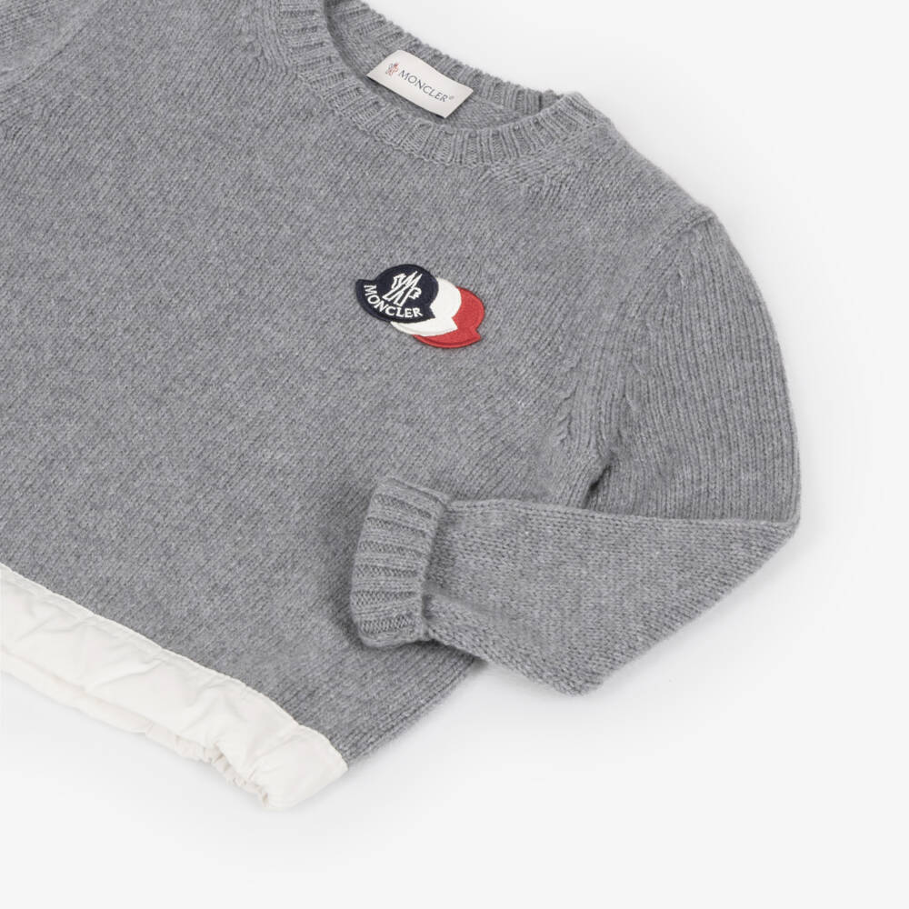 Moncler Enfant-Boys Grey Wool & Cashmere Sweater with Silky Hem | Childrensalon