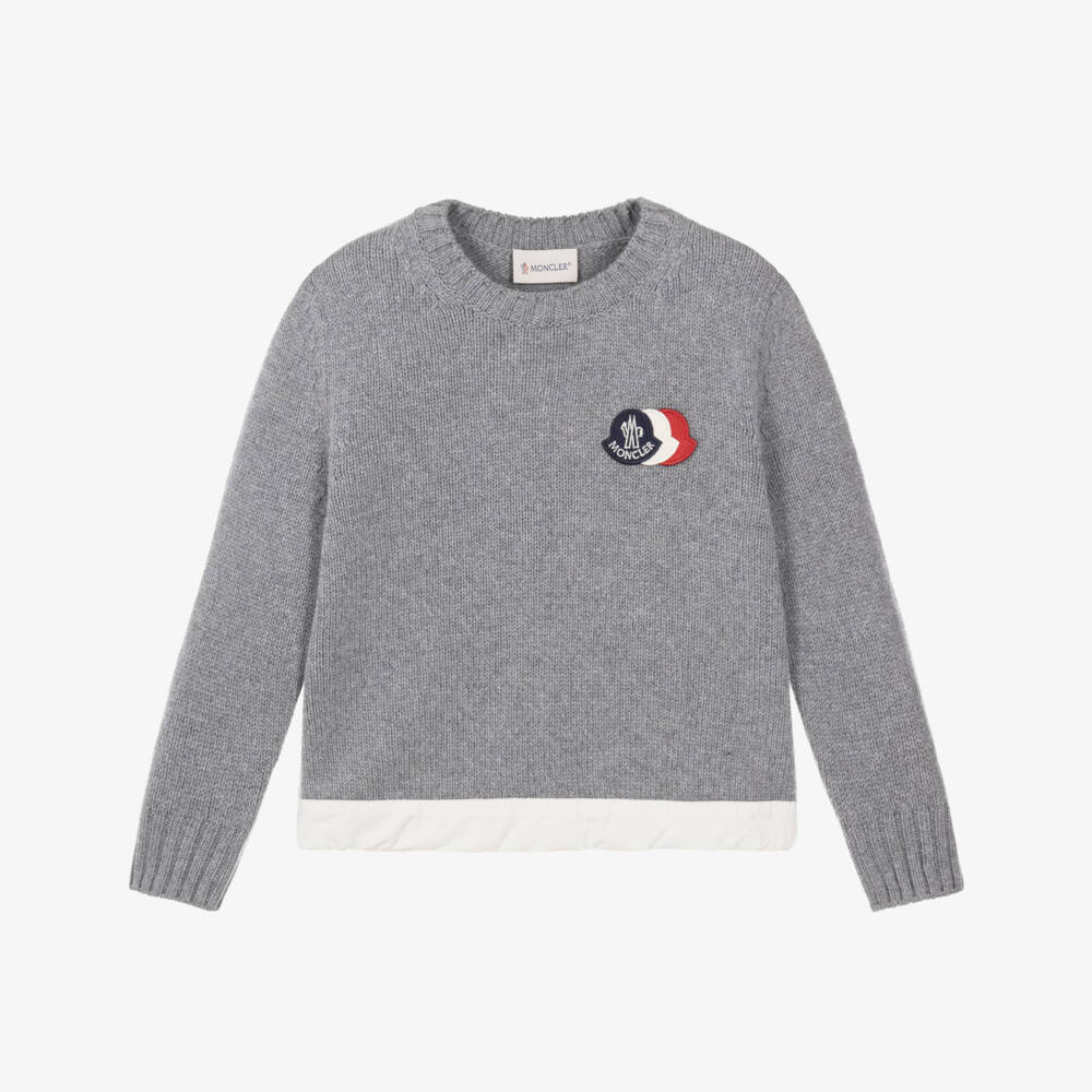 Moncler Enfant-Boys Grey Wool & Cashmere Sweater with Silky Hem | Childrensalon