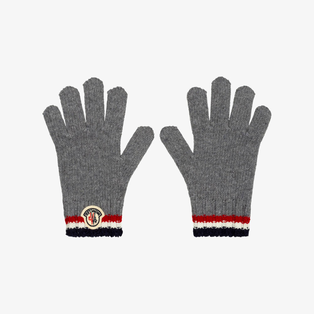 Moncler Enfant-Boys Grey Wool Gloves & Scarf Set | Childrensalon
