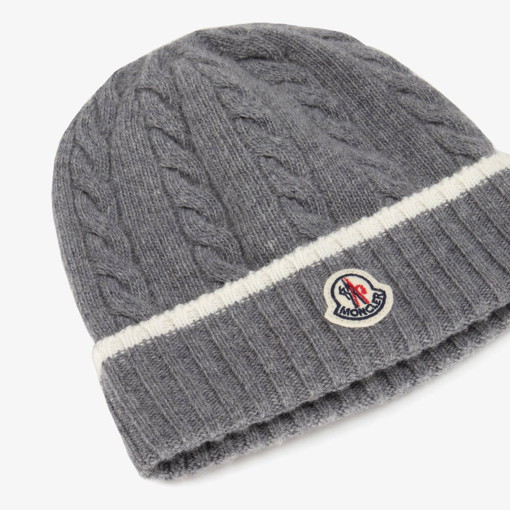 Moncler Enfant-Шапка бини серая из шерсти для мальчиков | Childrensalon