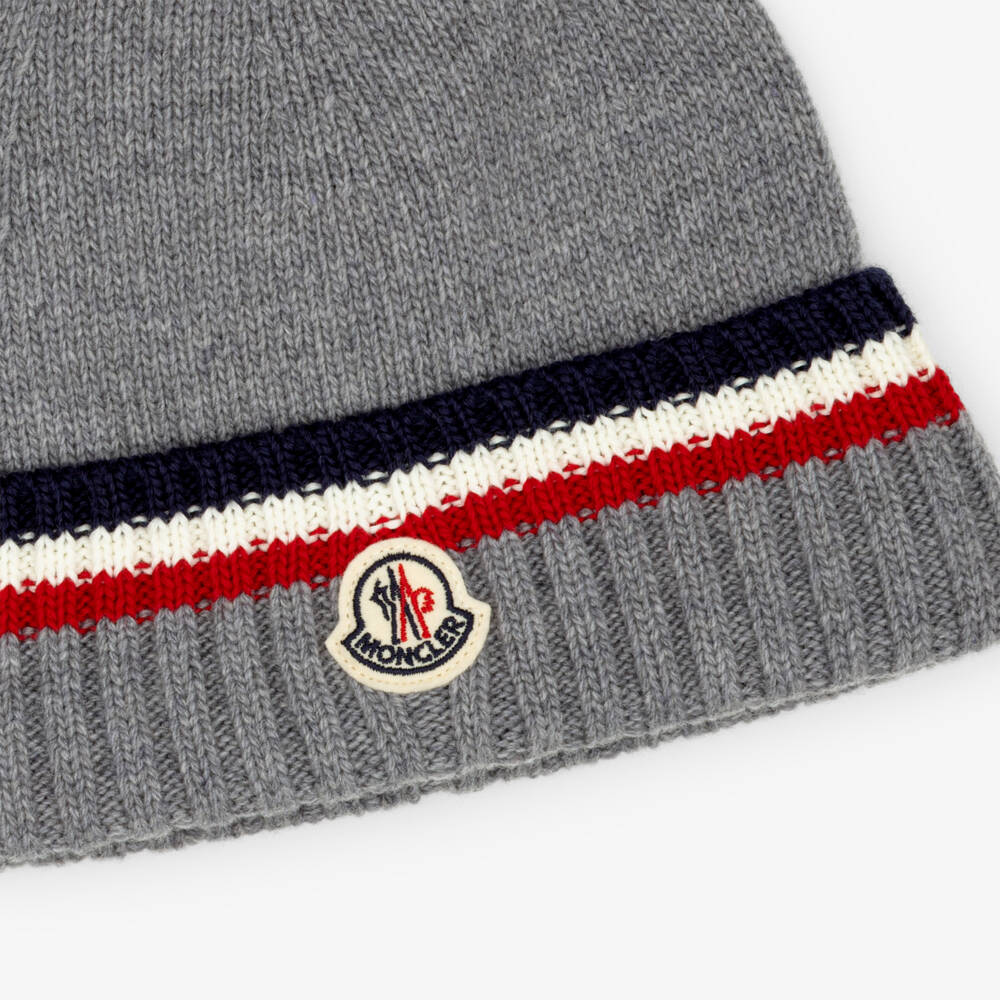 Moncler Enfant-Boys Grey Wool Knit Beanie Hat | Childrensalon