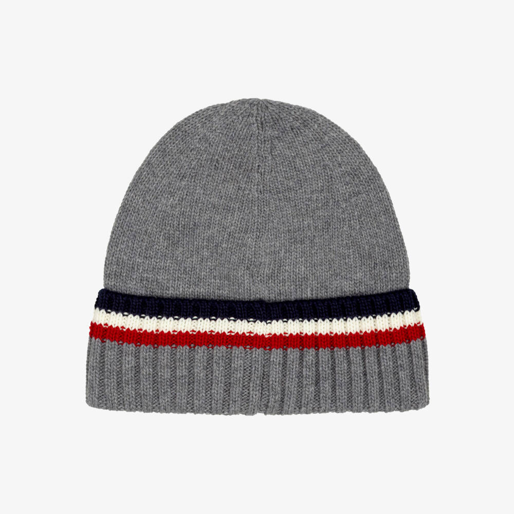 Moncler Enfant-Boys Grey Wool Knit Beanie Hat | Childrensalon