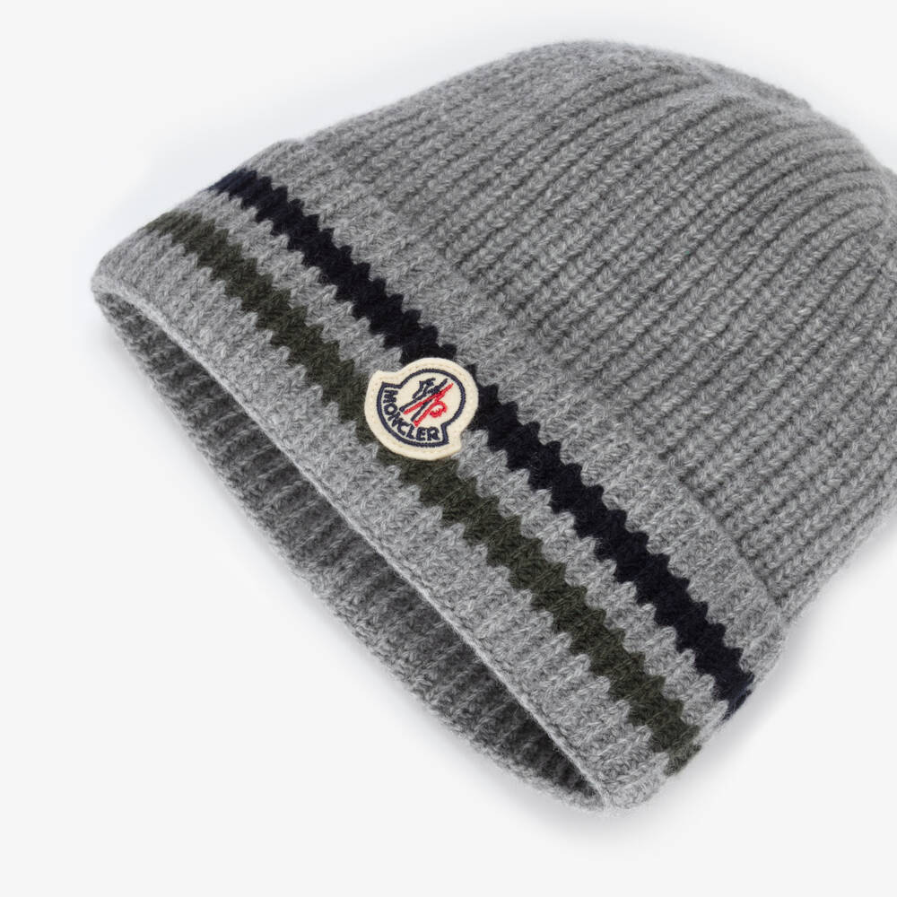 Moncler Enfant-Шапка-бини серая из шерсти для мальчиков | Childrensalon