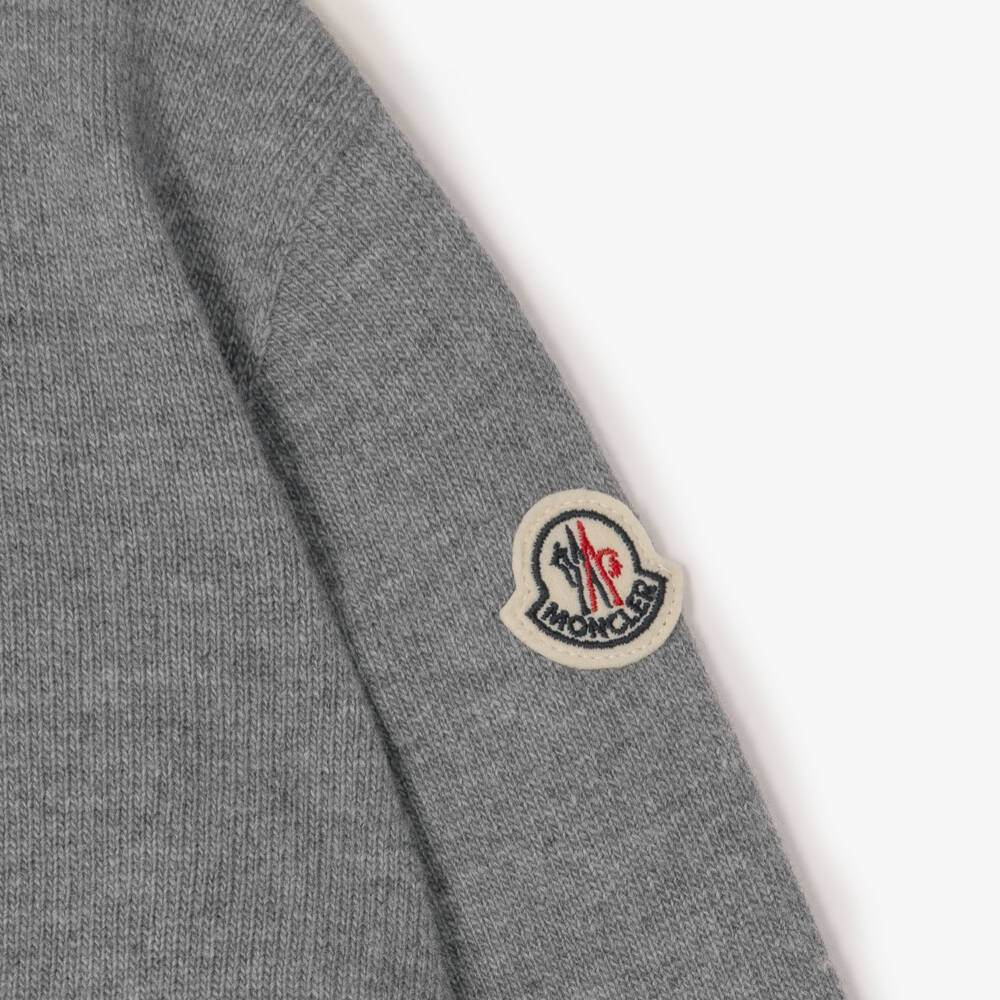 Moncler Enfant-Boys Grey Wool Zip-Up Top with Striped Hood | Childrensalon