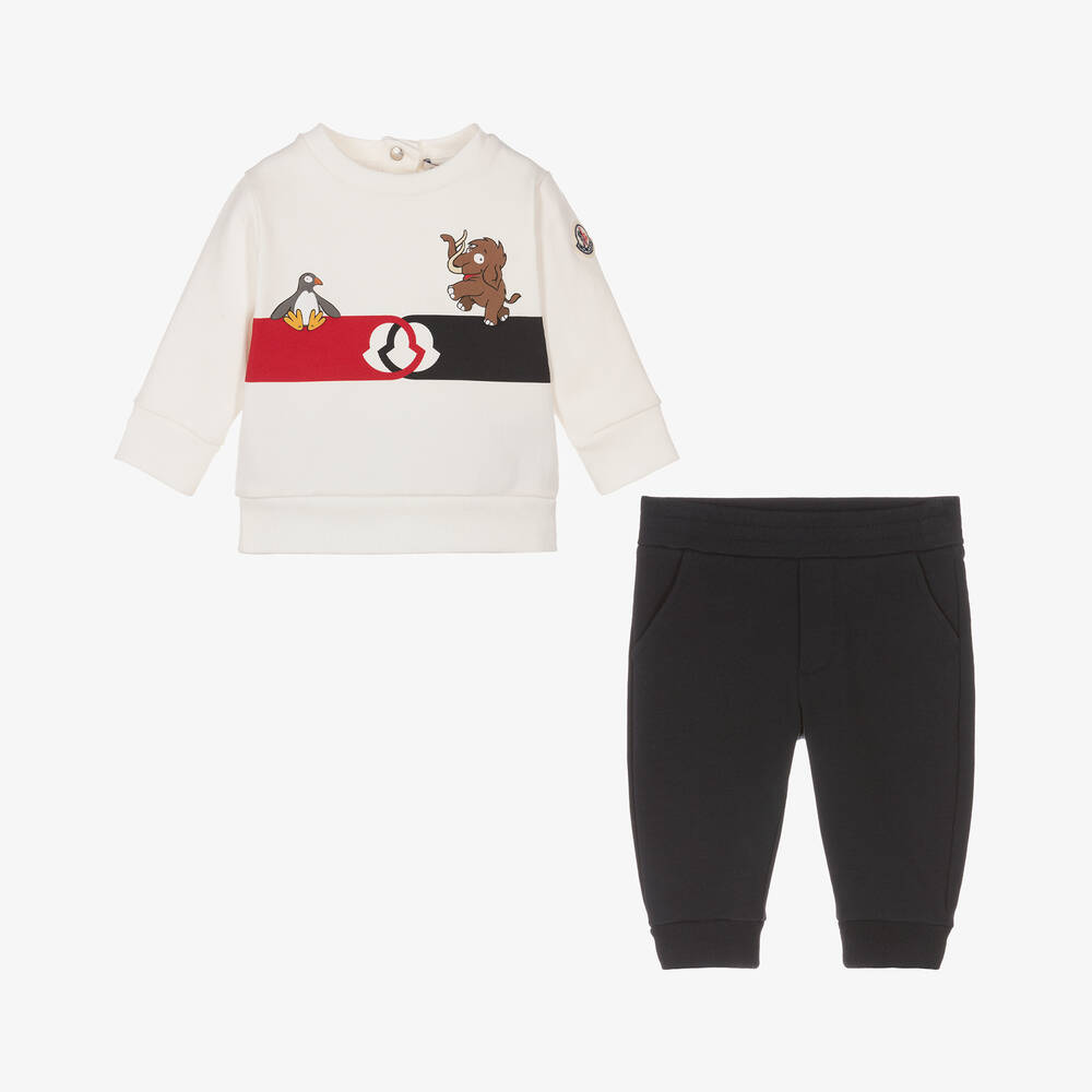 Moncler Enfant-بدلة رياضية أطفال ولادي قطن لون كحلي وعاجي | Childrensalon